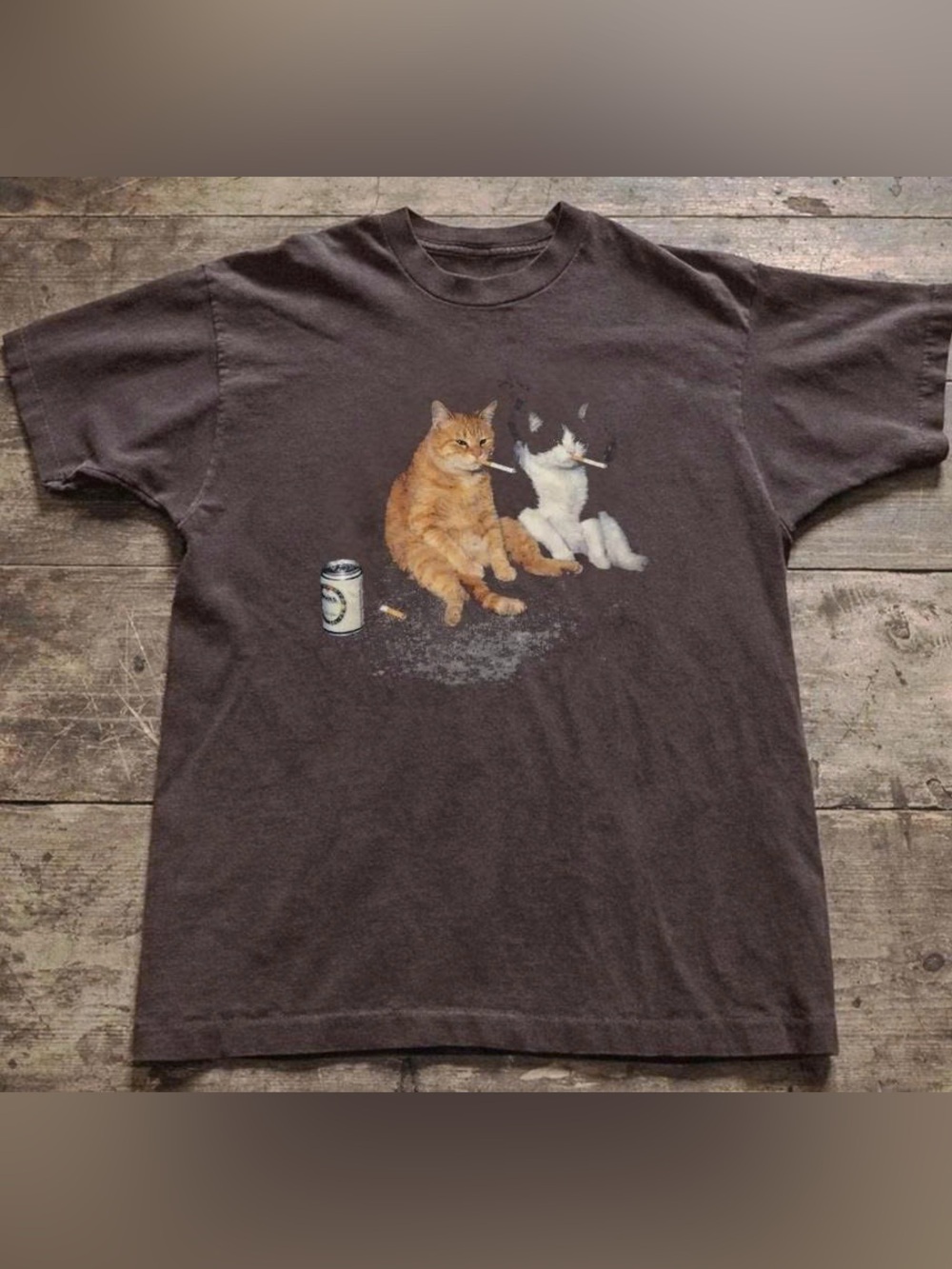 Gildan Brown Graphic Tee with Orange and White Cats
